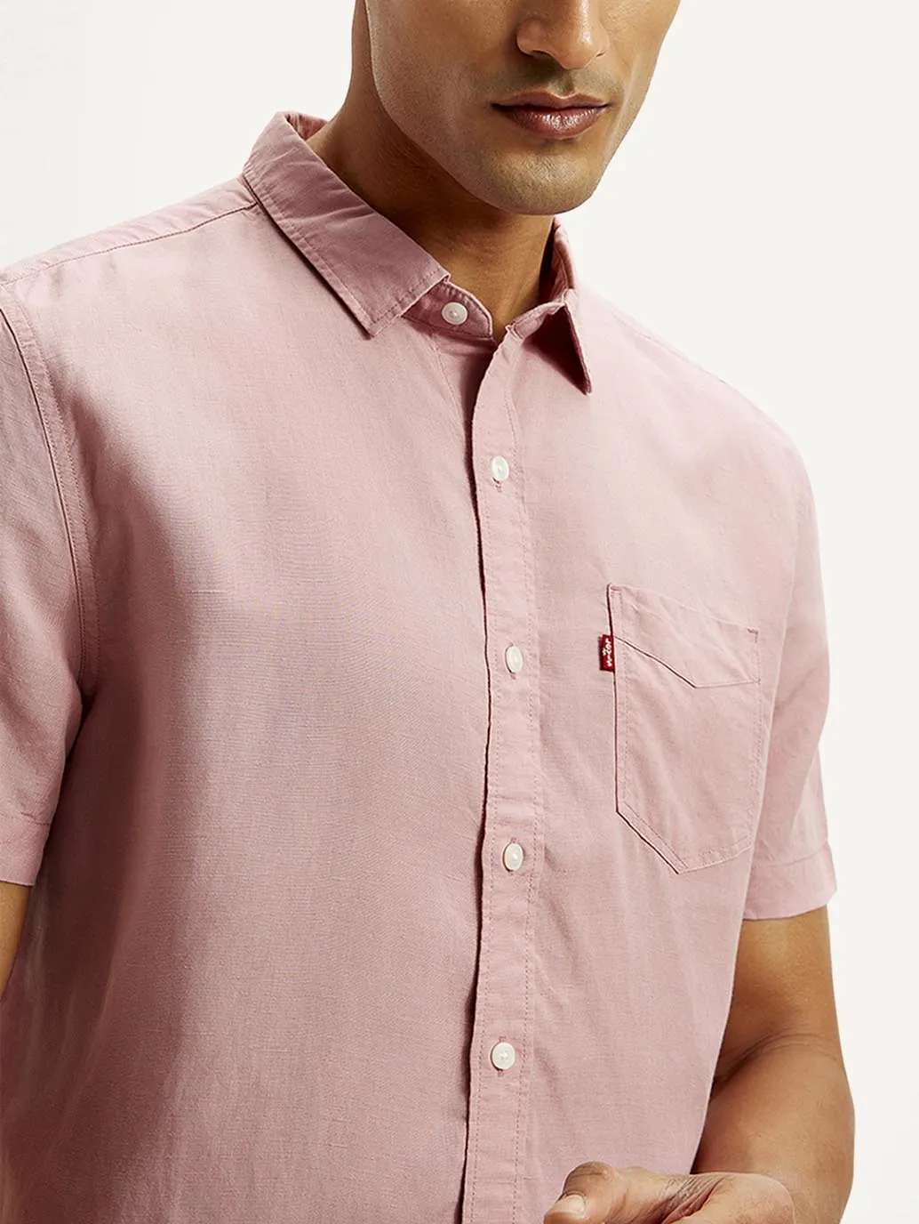 Men's Solid Slim Fit Linen Shirt Polo Style
