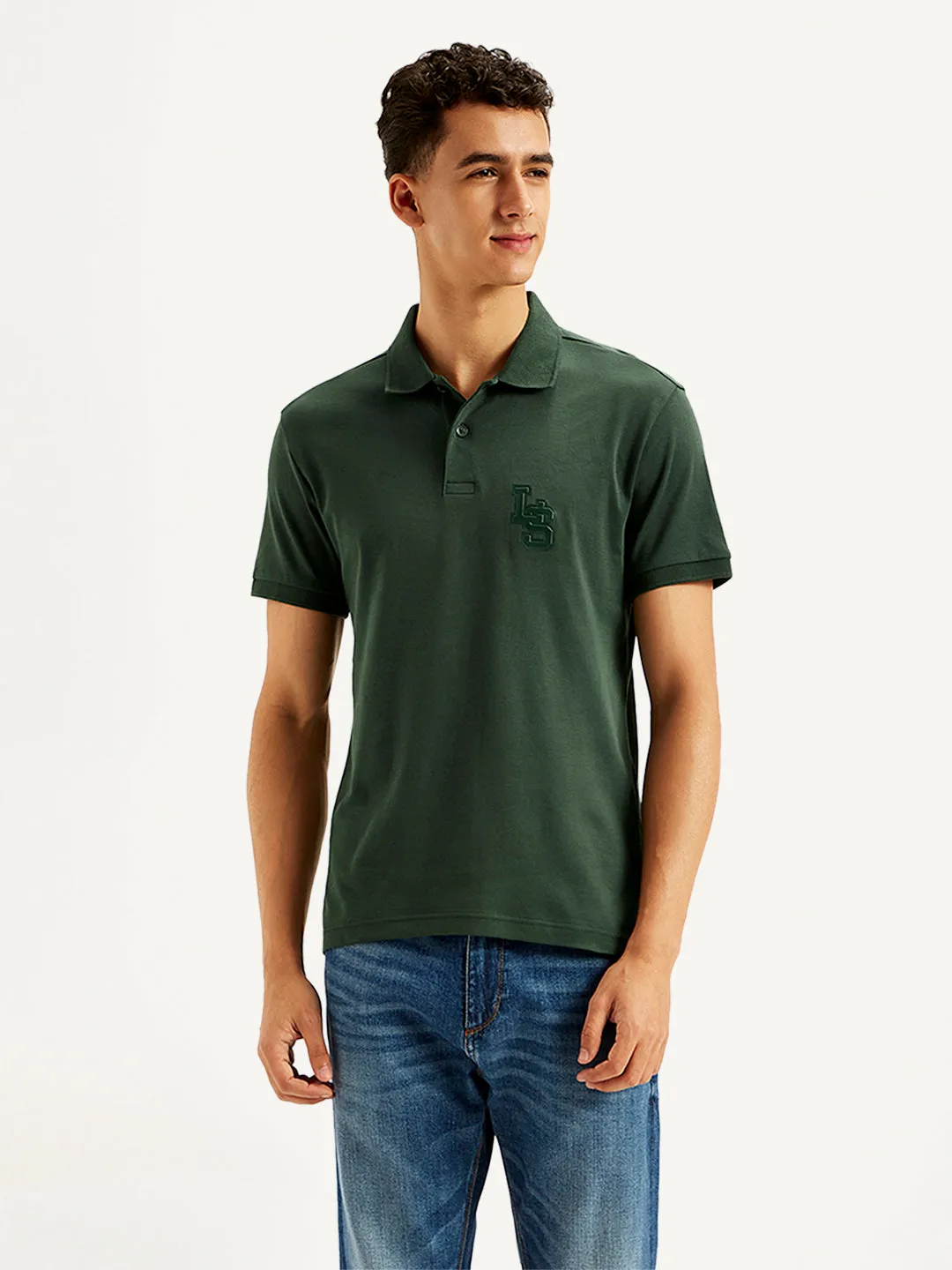 Men's Solid Slim Fit Polo T-Shirt Light Flex Collar Stay Slots