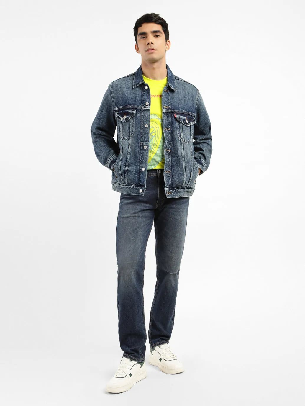 Men's Solid Spread Collar Denim Jacket Windproof Technology Taped Seams