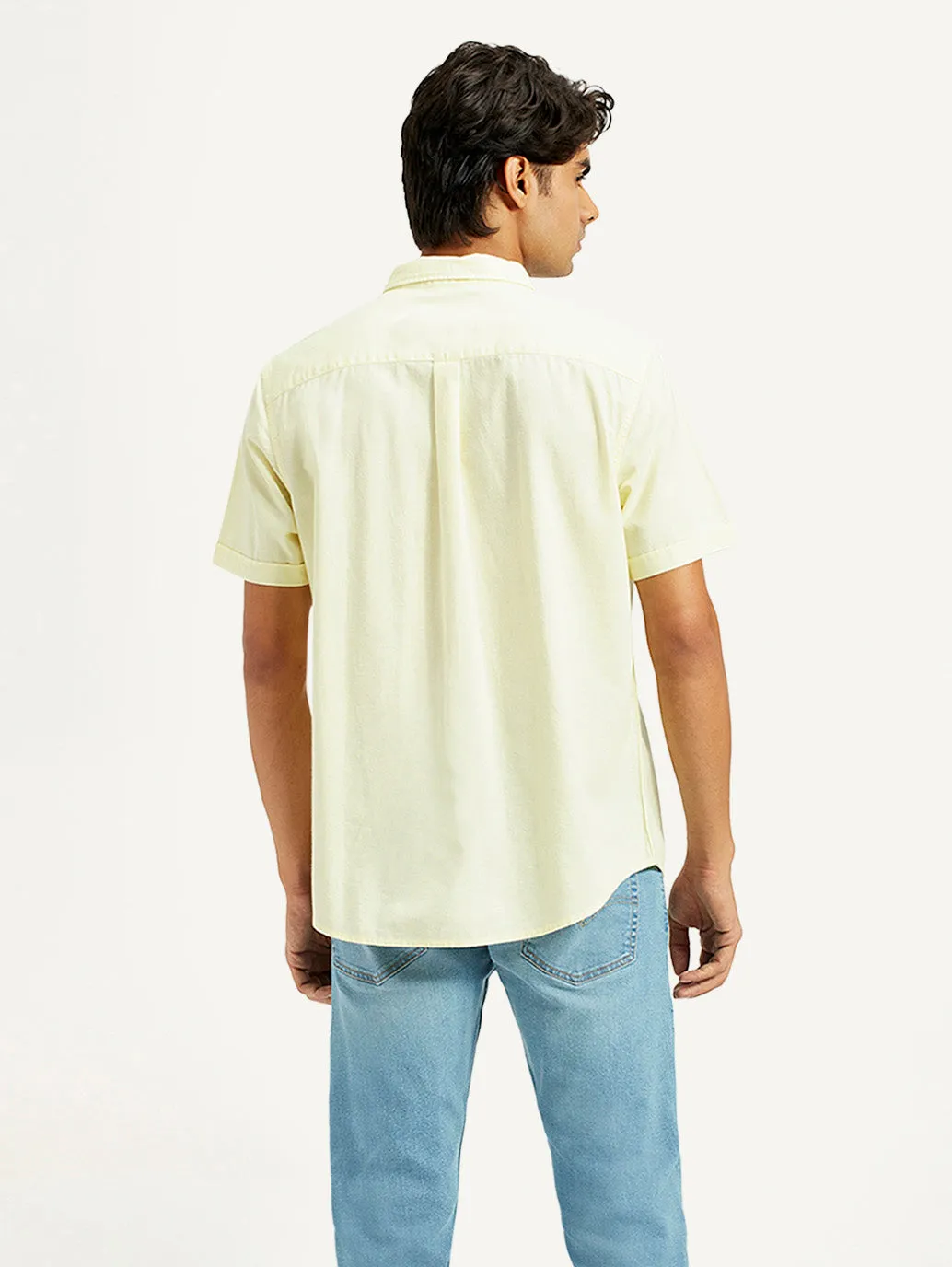 Men's Solid Yellow Spread Collar Shirt Work Appropriate