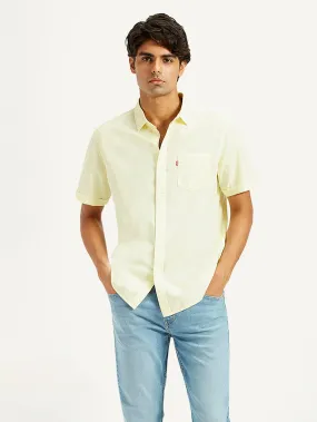 Casual Fit Multipurpose Utility Men's Solid Yellow Spread Collar Shirt