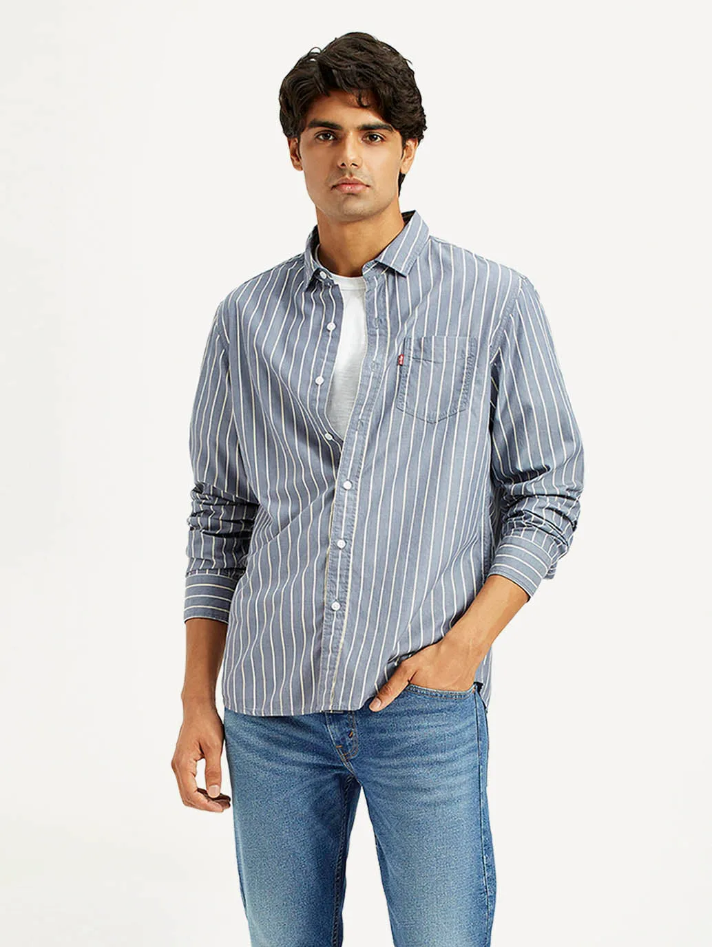 Men's Striped Blue Slim Fit Shirt Eco friendly materials