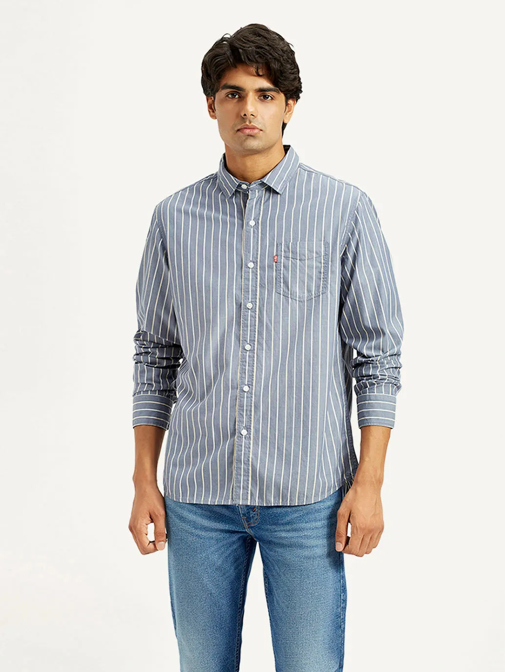 Odor control Professional Look Men's Striped Blue Slim Fit Shirt