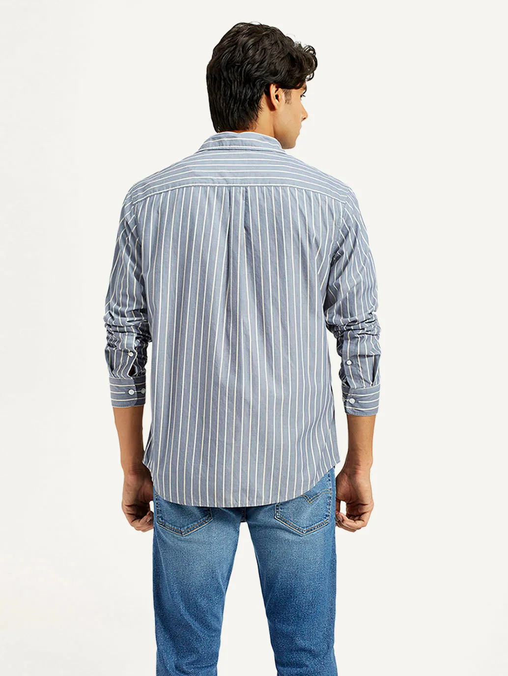 Minimalist Design Gym Appropriate Men's Striped Blue Slim Fit Shirt