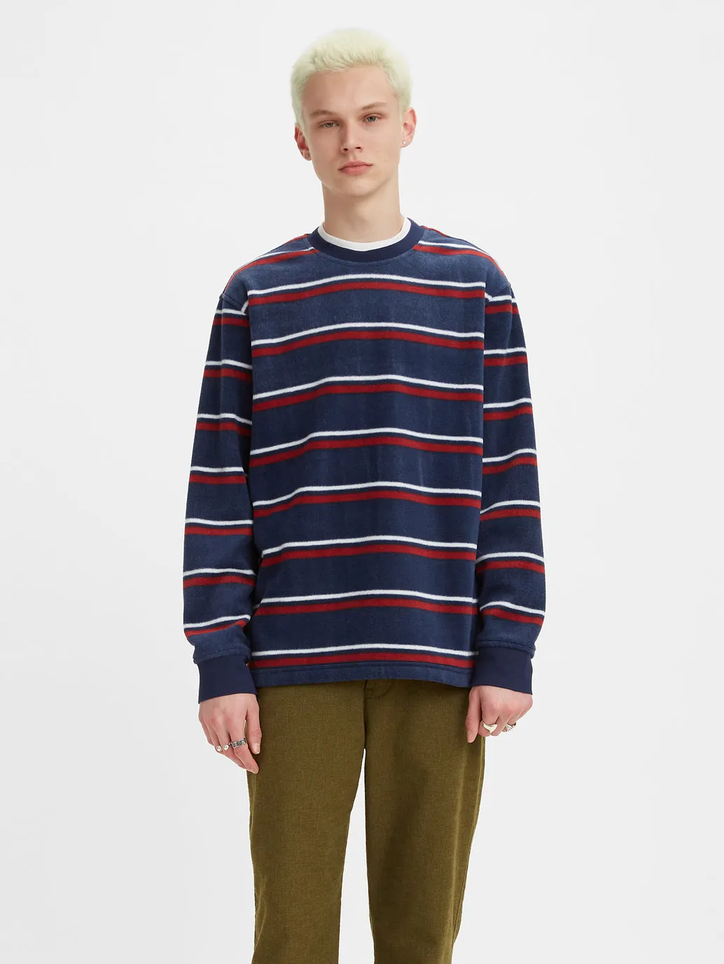 Bold Print Men's Striped Crew Neck Sweatshirt