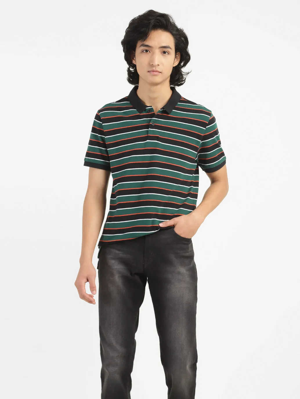 Men's Striped Polo T-shirt Relaxed Cut Fresh Style
