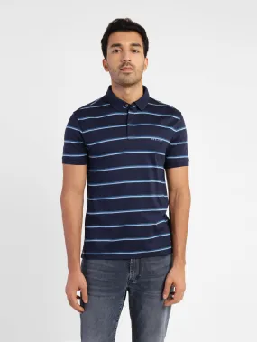 Men's Striped Polo T-shirt Blue AntiStatic Treatment slim fit