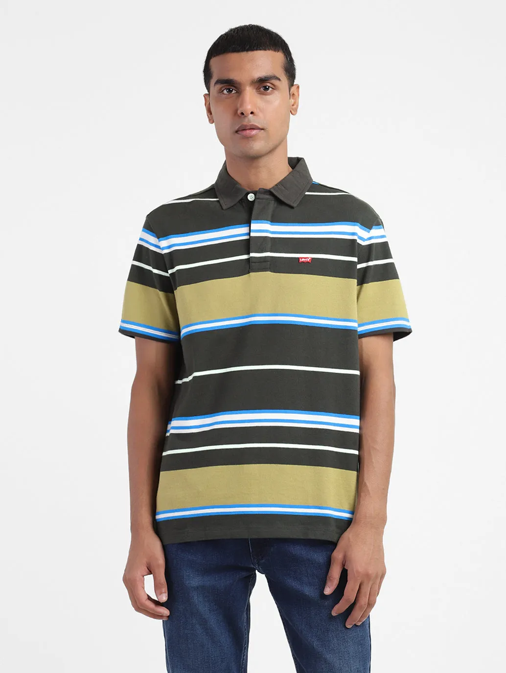 Active Shirt Comfortable Collar Men's Striped Polo T-shirt