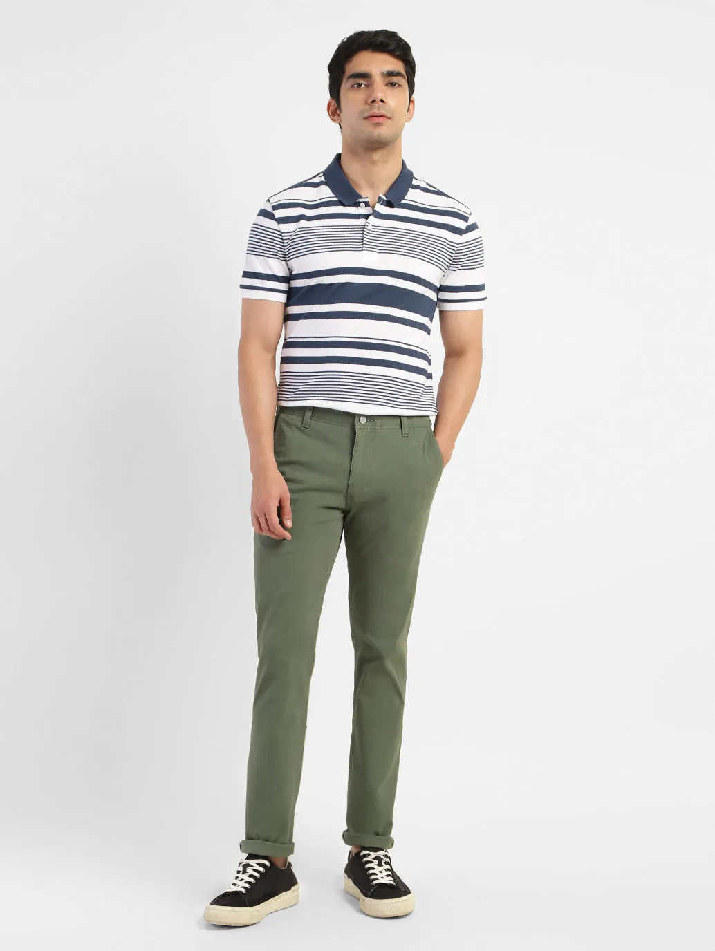 Trendy Comfort NonIron Finish Men's Striped Polo T-shirt White