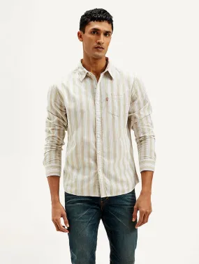 Men's Striped Slim Fit Corduroy Shirt gender-neutral Polished Finish