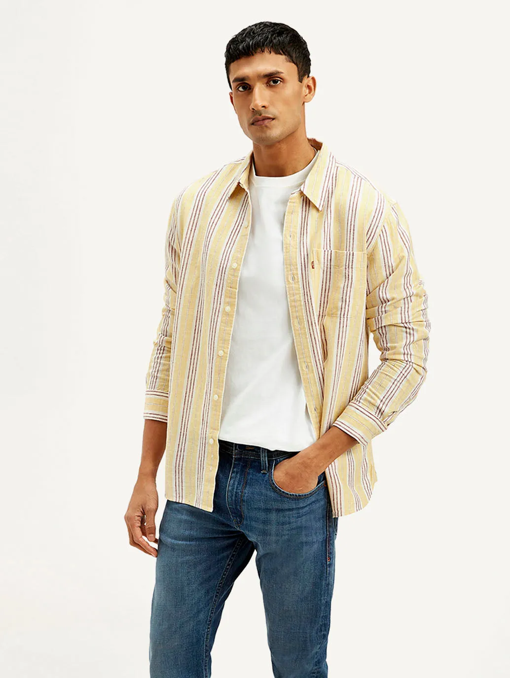 Men's Striped Slim Fit Linen Shirt Fashion-Forward Hooded Neckline