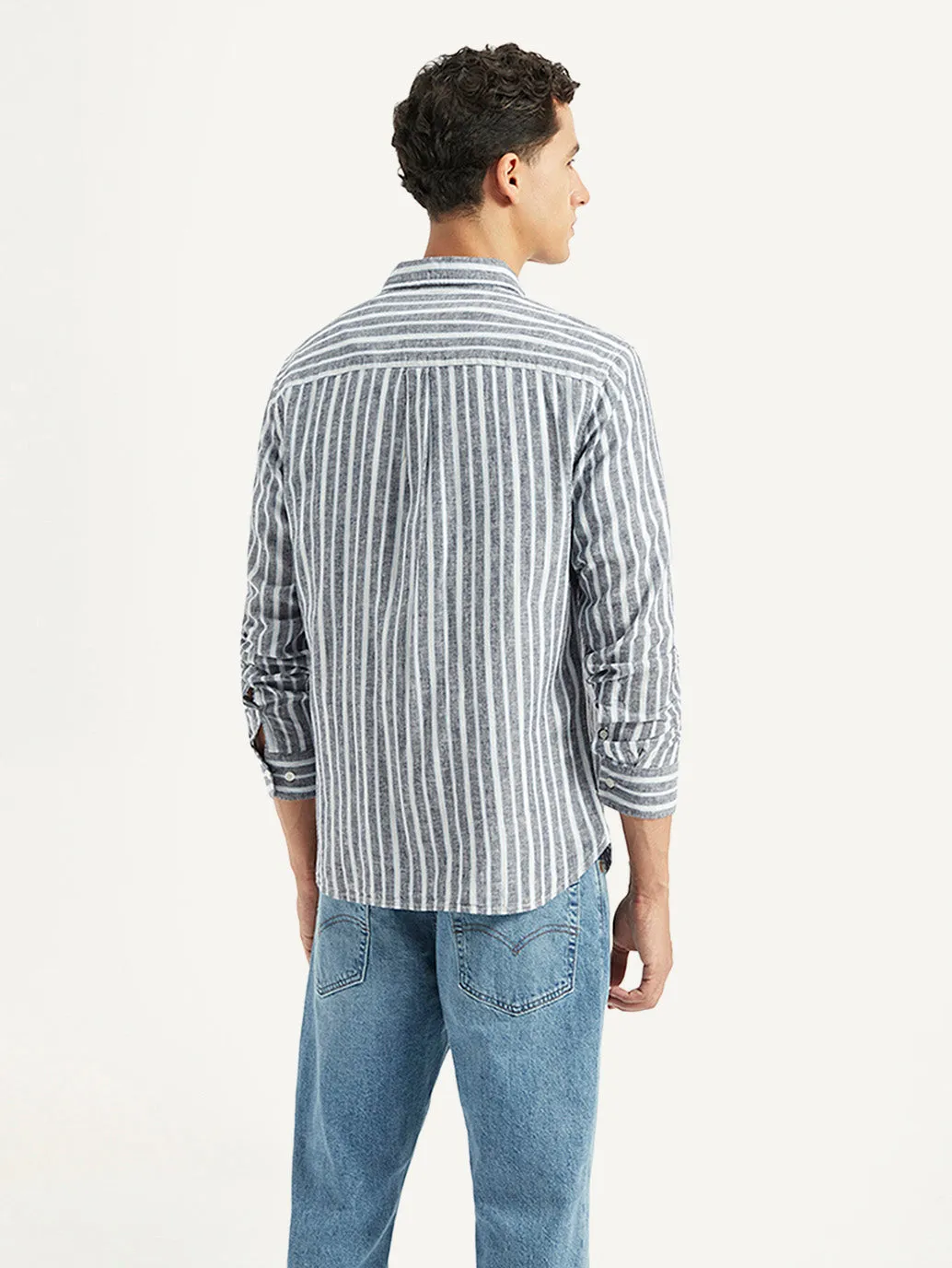 Bold Graphics Men's Striped Slim Fit Linen Shirt