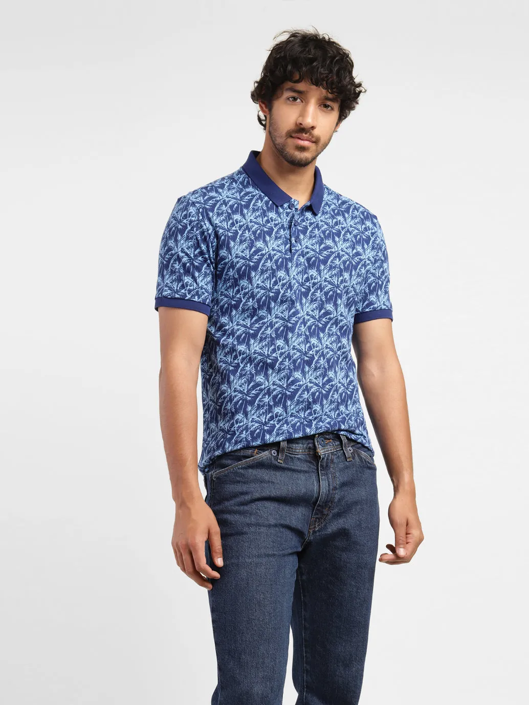 Casual Attire Relaxed Wearable Men's Tropical Print Polo T-shirt