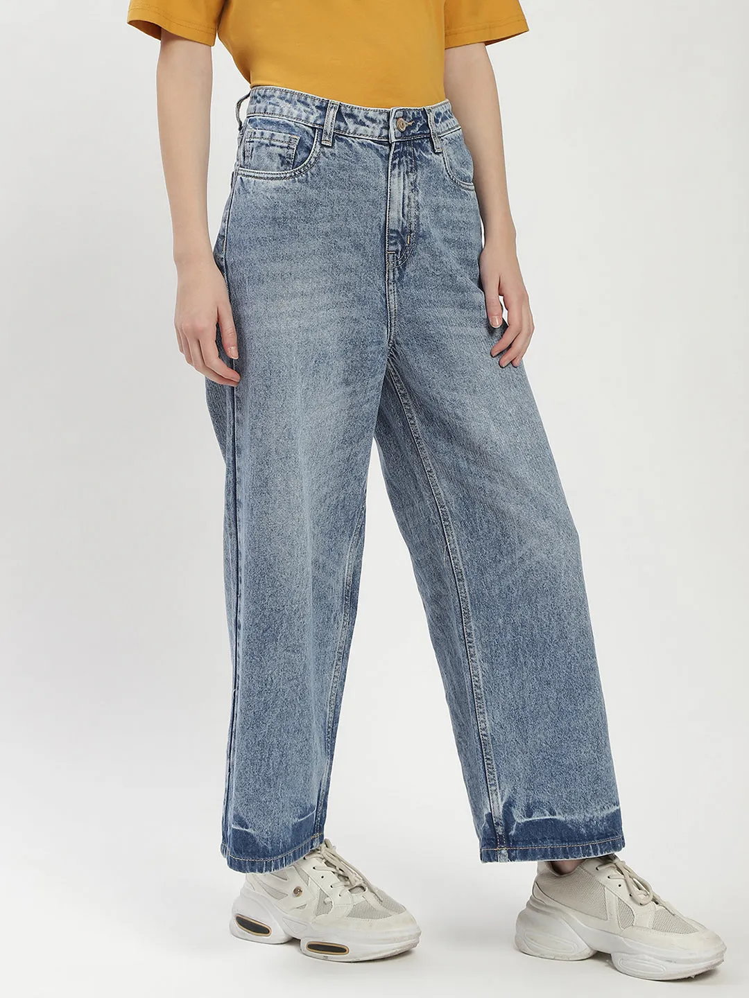 Classic Casual Natural Style Madame Blue Wide-Leg Cropped Jeans