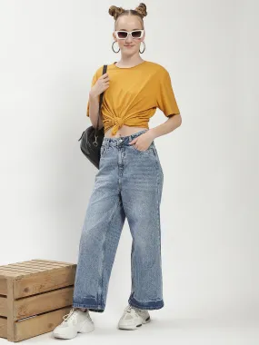 Sustainable Creative Look Modern Outfit Madame Blue Wide-Leg Cropped Jeans