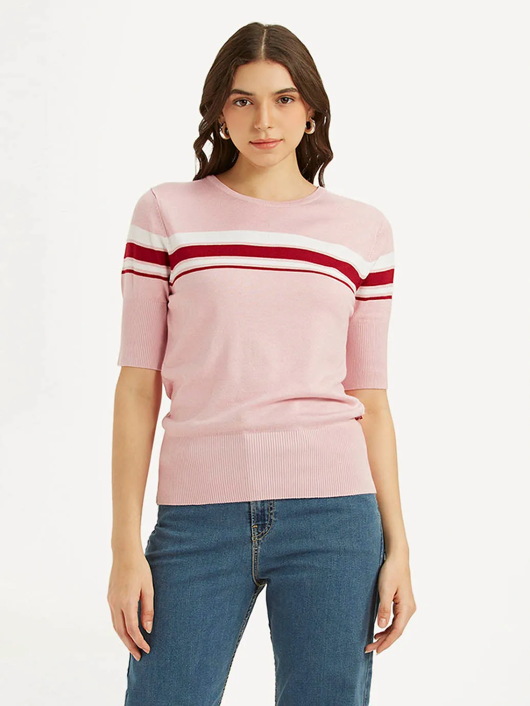 Women's Striped Regular Fit T-shirt Low Impact Processing