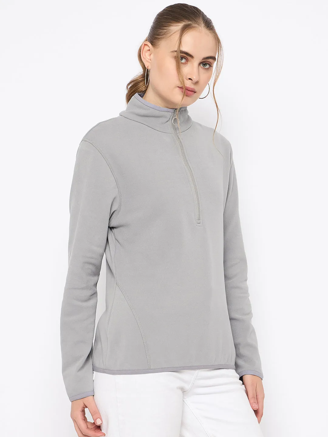 Madame Polar Fleece Half-Zipper Grey Sweatshirt Travel Companion Relaxed Look