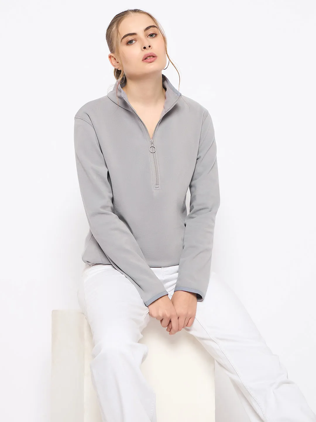 Madame Polar Fleece Half-Zipper Grey Sweatshirt Winter Comfort Errand Ready