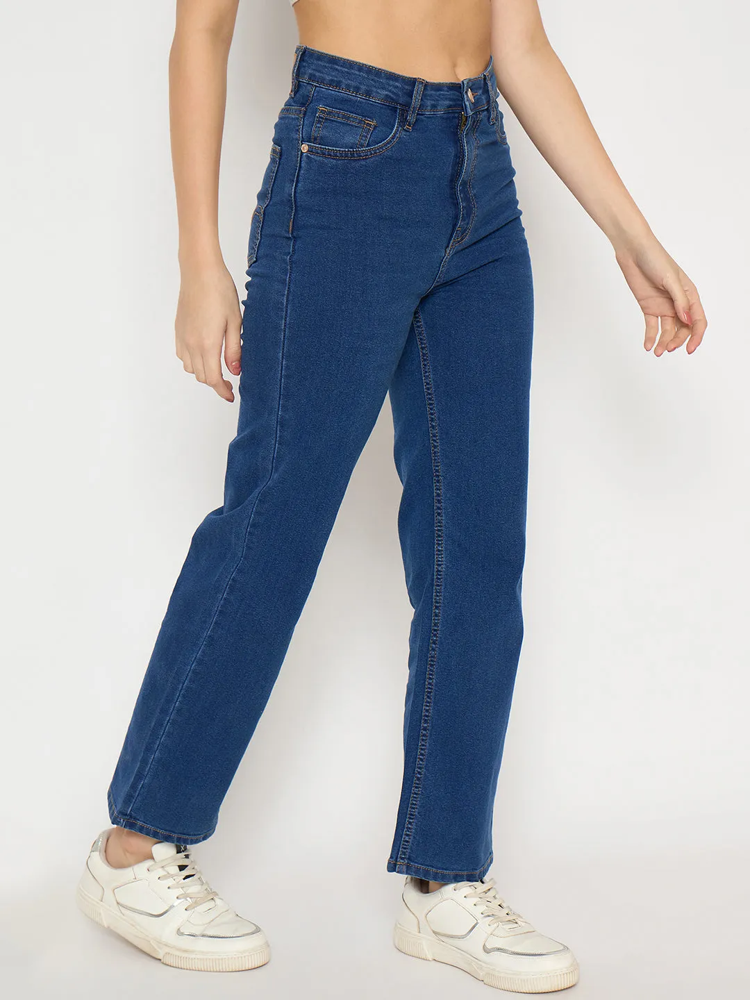 Madame Mid Blue Straight Fit Denim Jeans Move With Ease