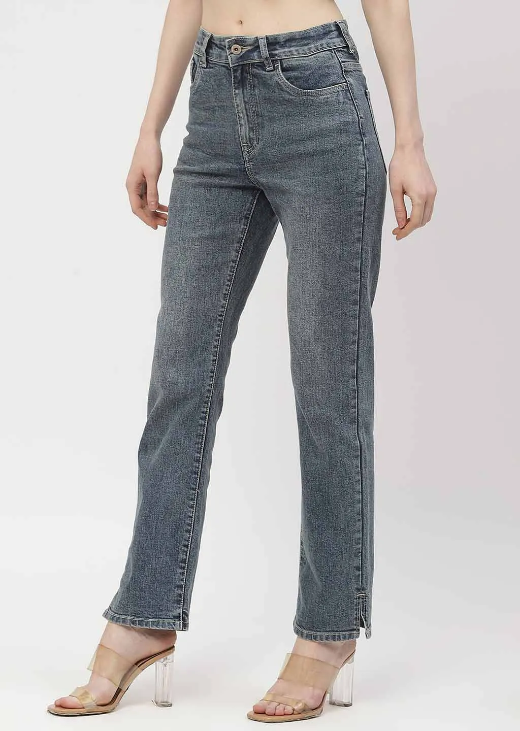 Madame Washed Blue Straight Fit Jeans Smart Utility Eco Friendly Night Out