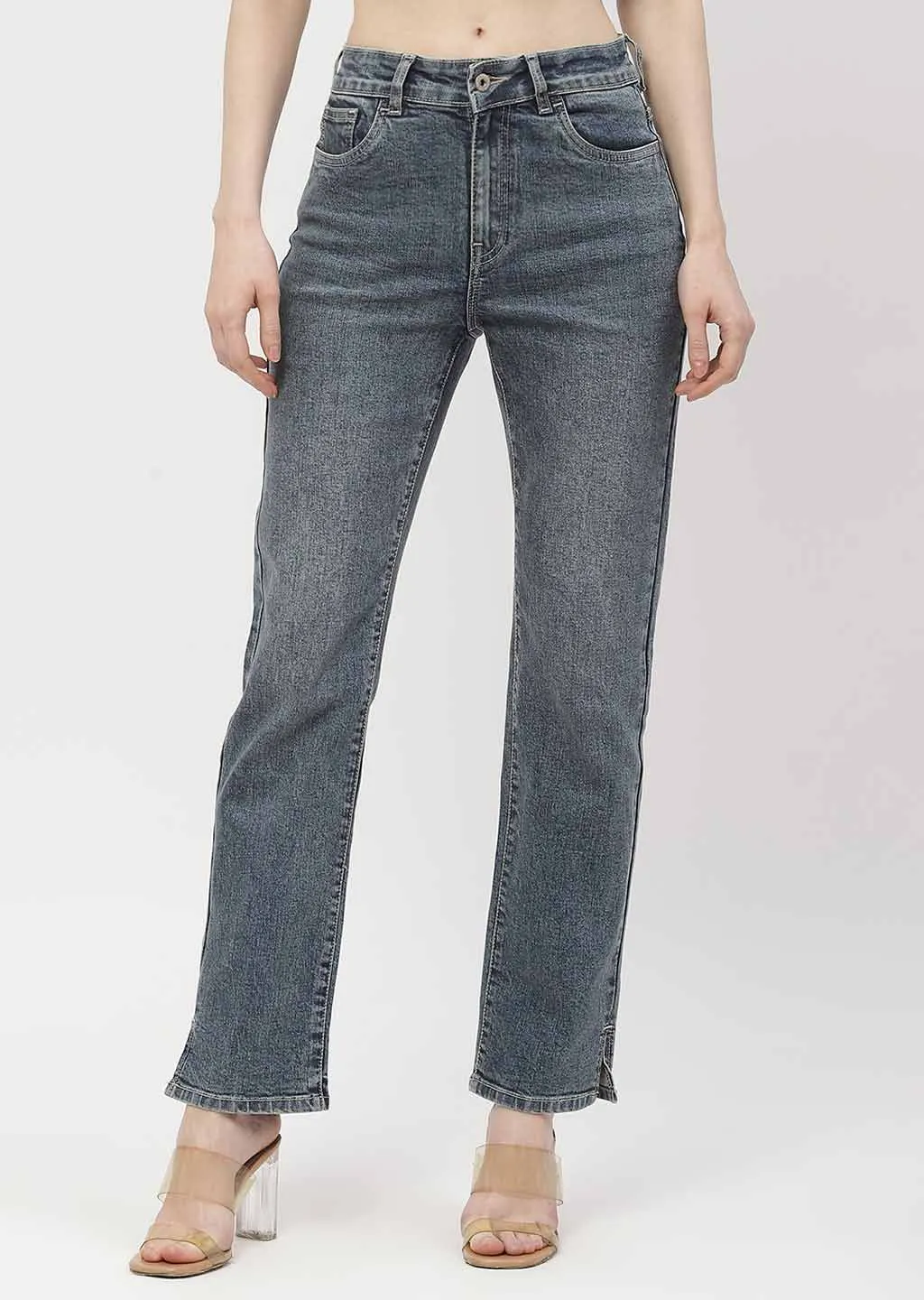 Comfy Waist Madame Washed Blue Straight Fit Jeans