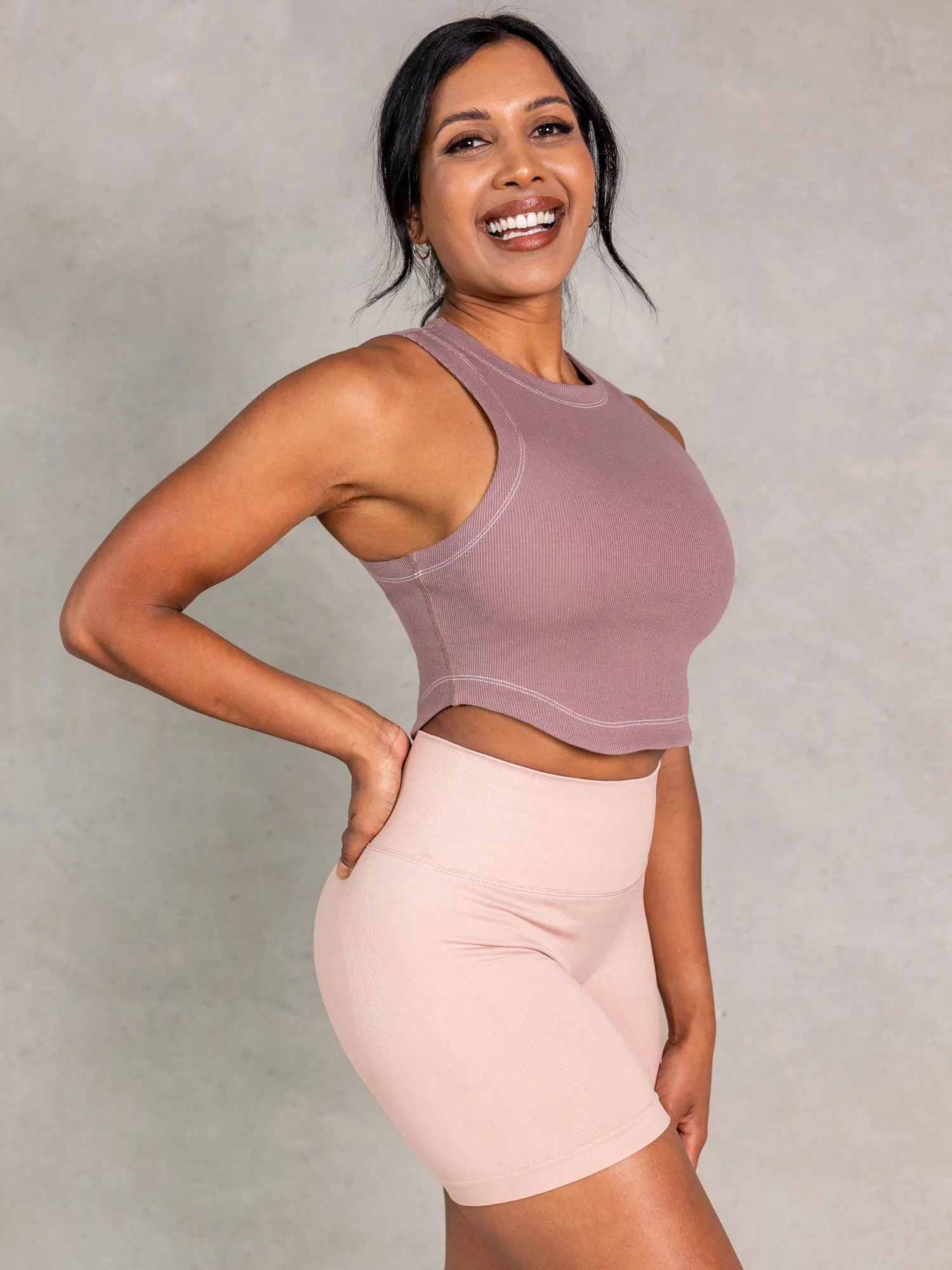 Lightweight Layering Option Anti Pilling Treatment Stride Rib Tank - Almond