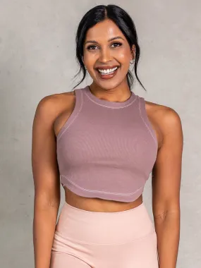 Adjustable Cuff Stride Rib Tank - Almond