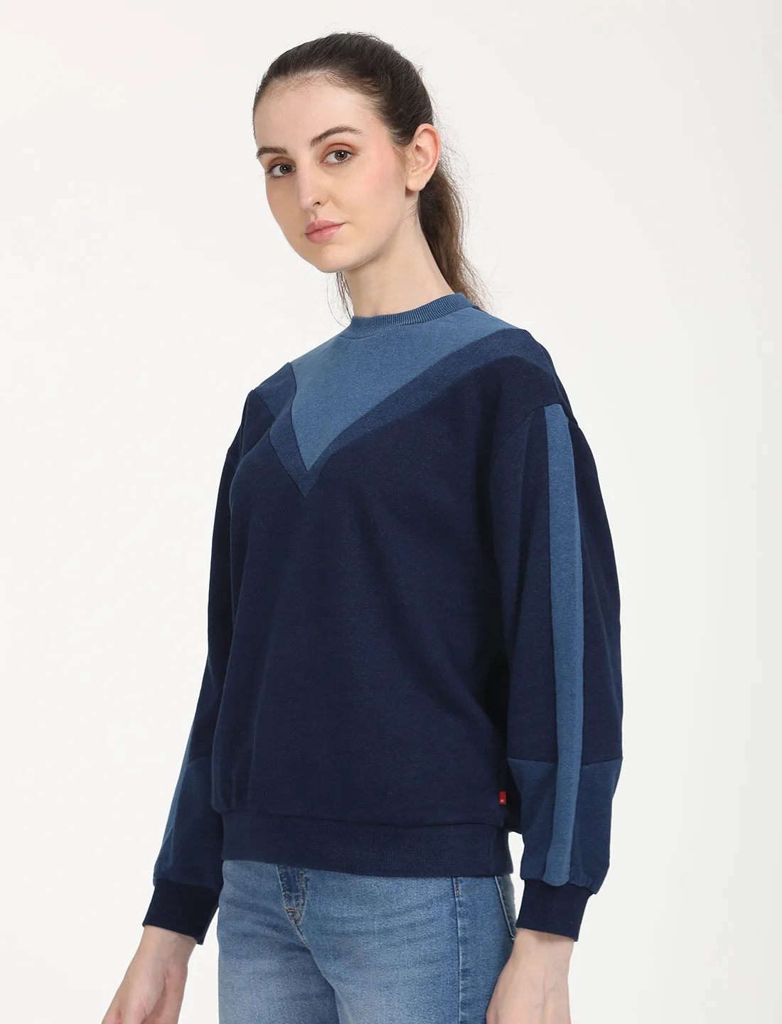 Relaxed Street Women's Colorblock Navy Crew Neck Sweatshirt