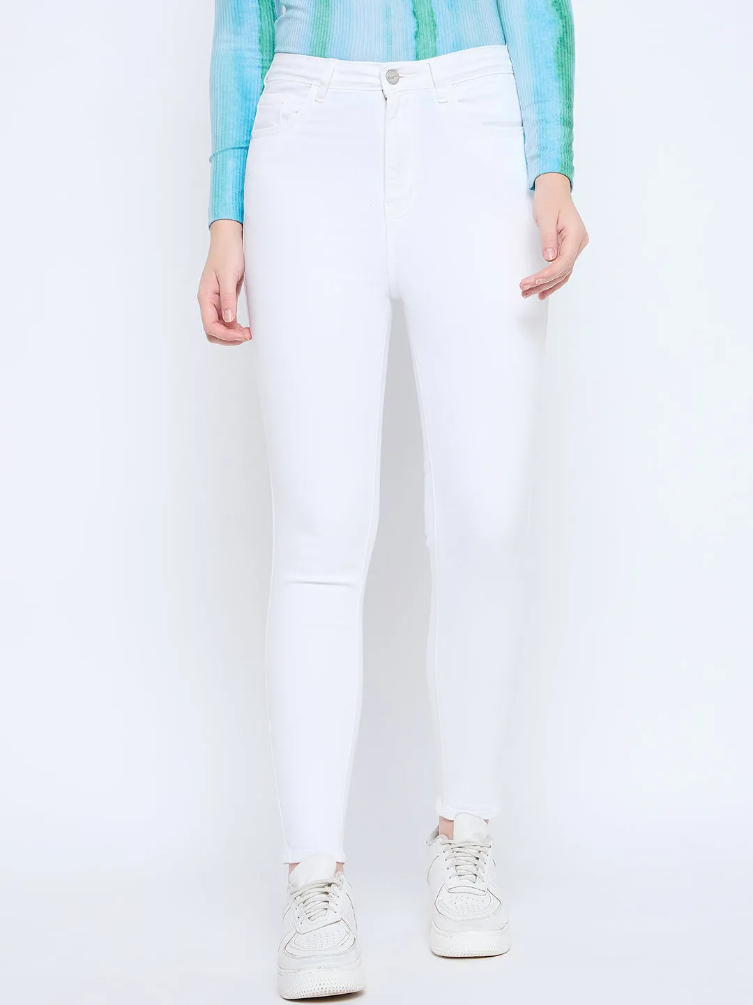 Madame Skinny Fit Cotton Blend White Denim Rainy Day Winter Warmth Autumn Days