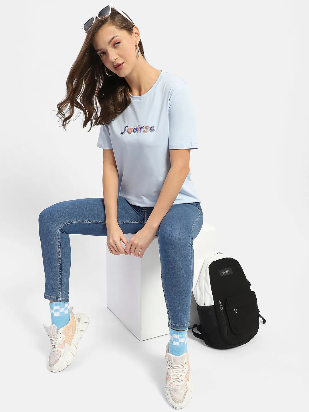 Soft Layering Madame Typography Ice Blue Regular T-Shirt