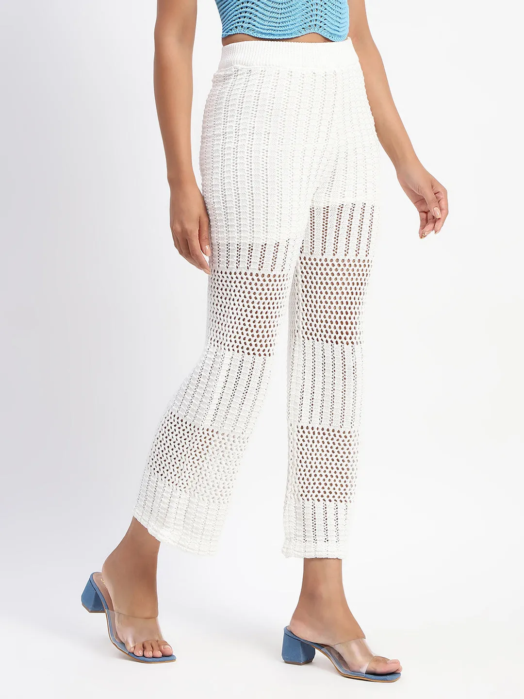 Comfy All-Day Madame Off-White Cotton Crochet Trouser