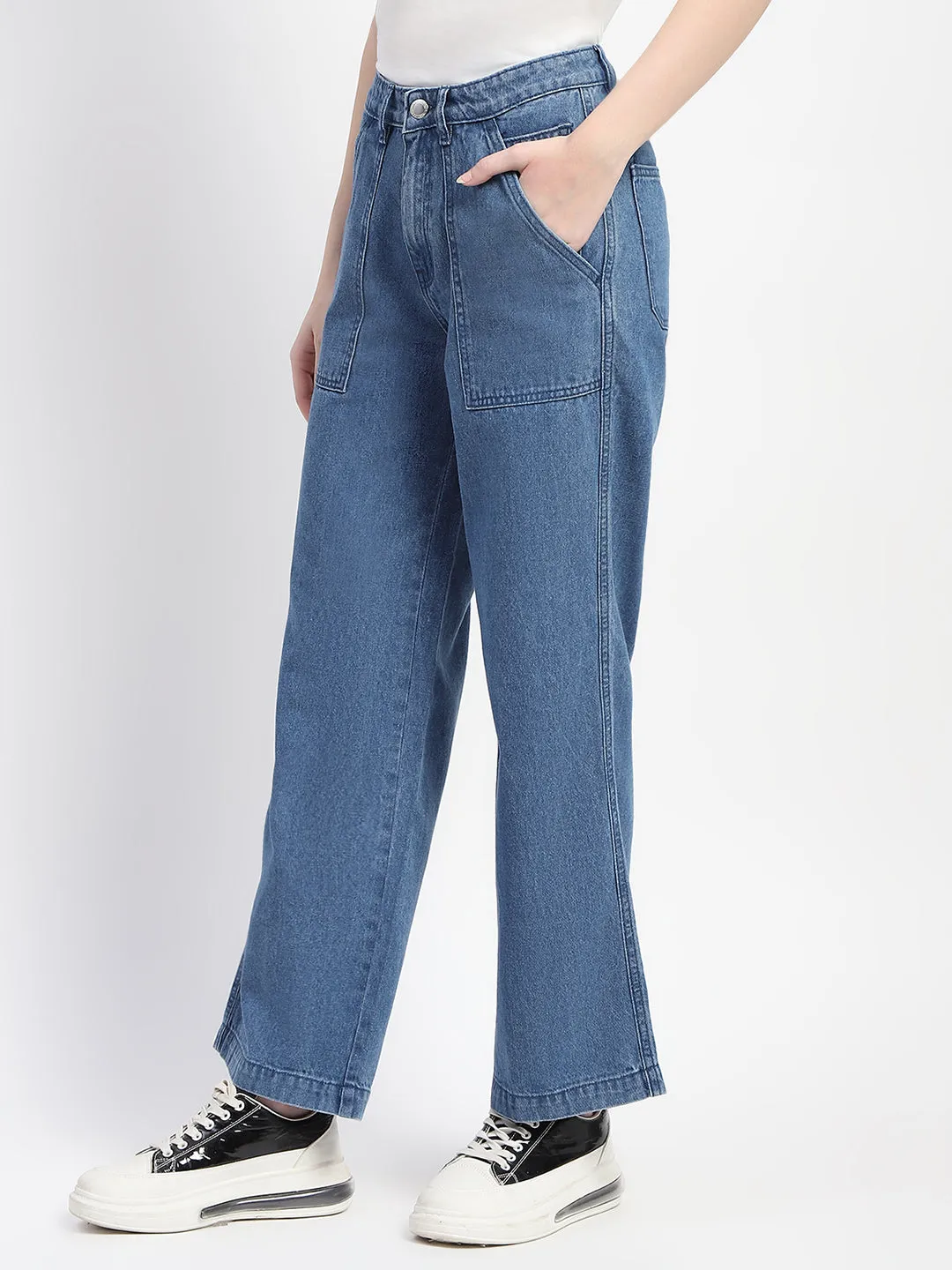 Festival Outfit Affordable Sunny Vibes Madame Slant Pocket Flared Mid Blue Denim