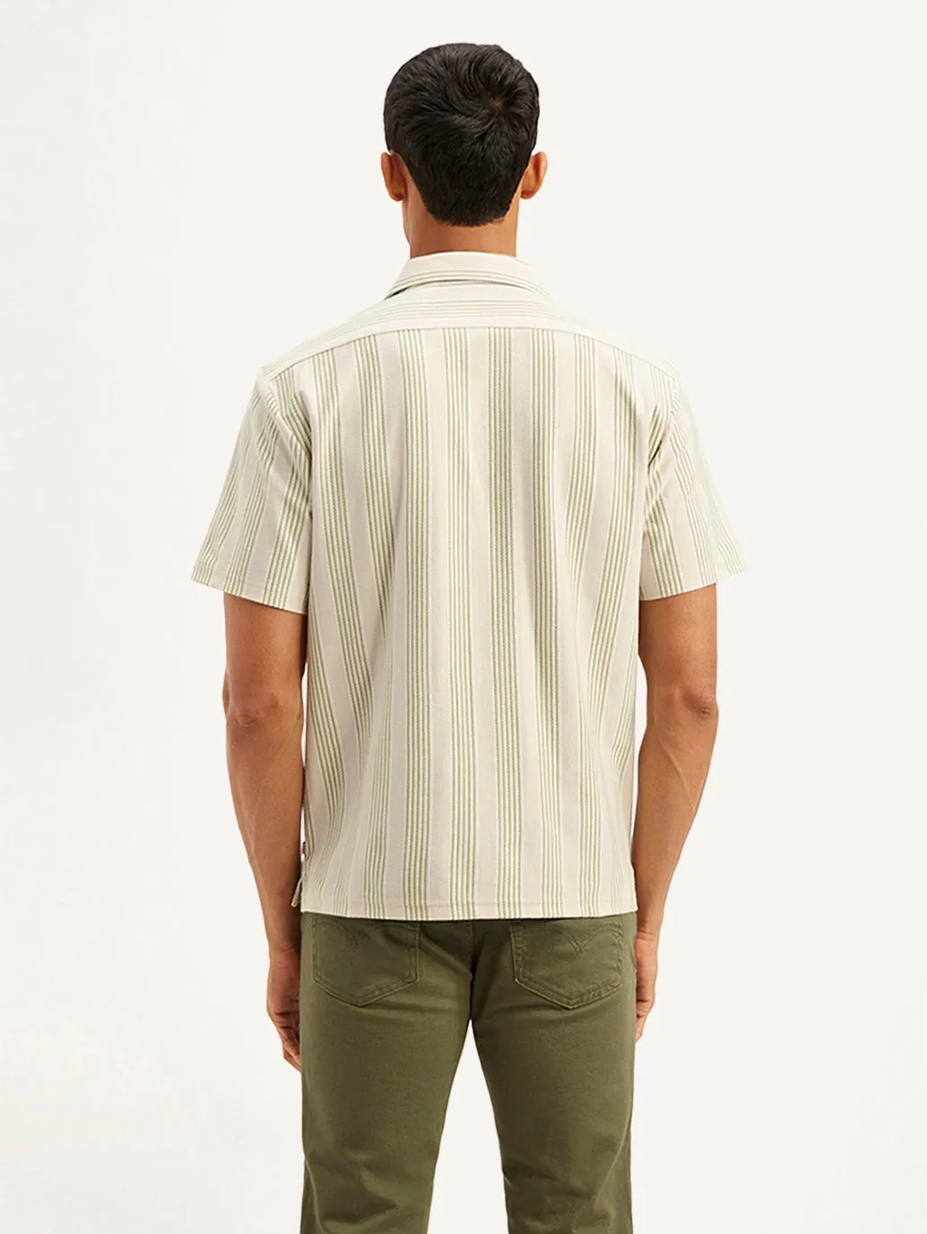 Easy Wear Button front Men's Resort Collar Striped Relaxed Fit Camp Shirt