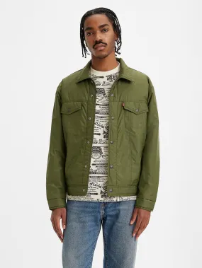 Men's Solid Green Collar Neck Padded Jacket Windproof Design