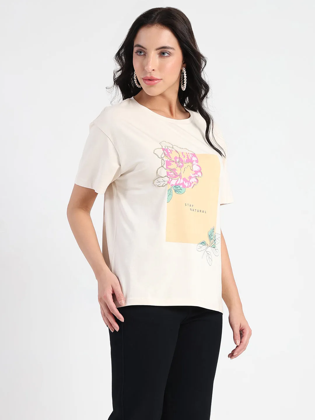 Indoor clothing Everyday Layering Madame Graphic Print Beige Cotton Blend T-shirt