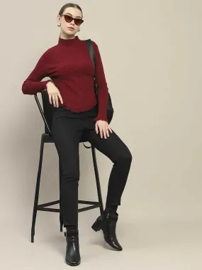 Effortless Fit Cold Weather Fashion Madame Fur Cuffs and Hem Wine Red Sweater
