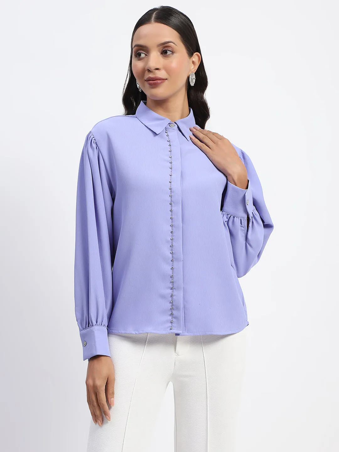Madame Embellished Solid Mauve Shirt Country Escape Bold Statement