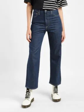 Women's Navy Blue Ribcage Straight Ankle Fit Mid Rise Jeans Weekend Wear Chill Outfit