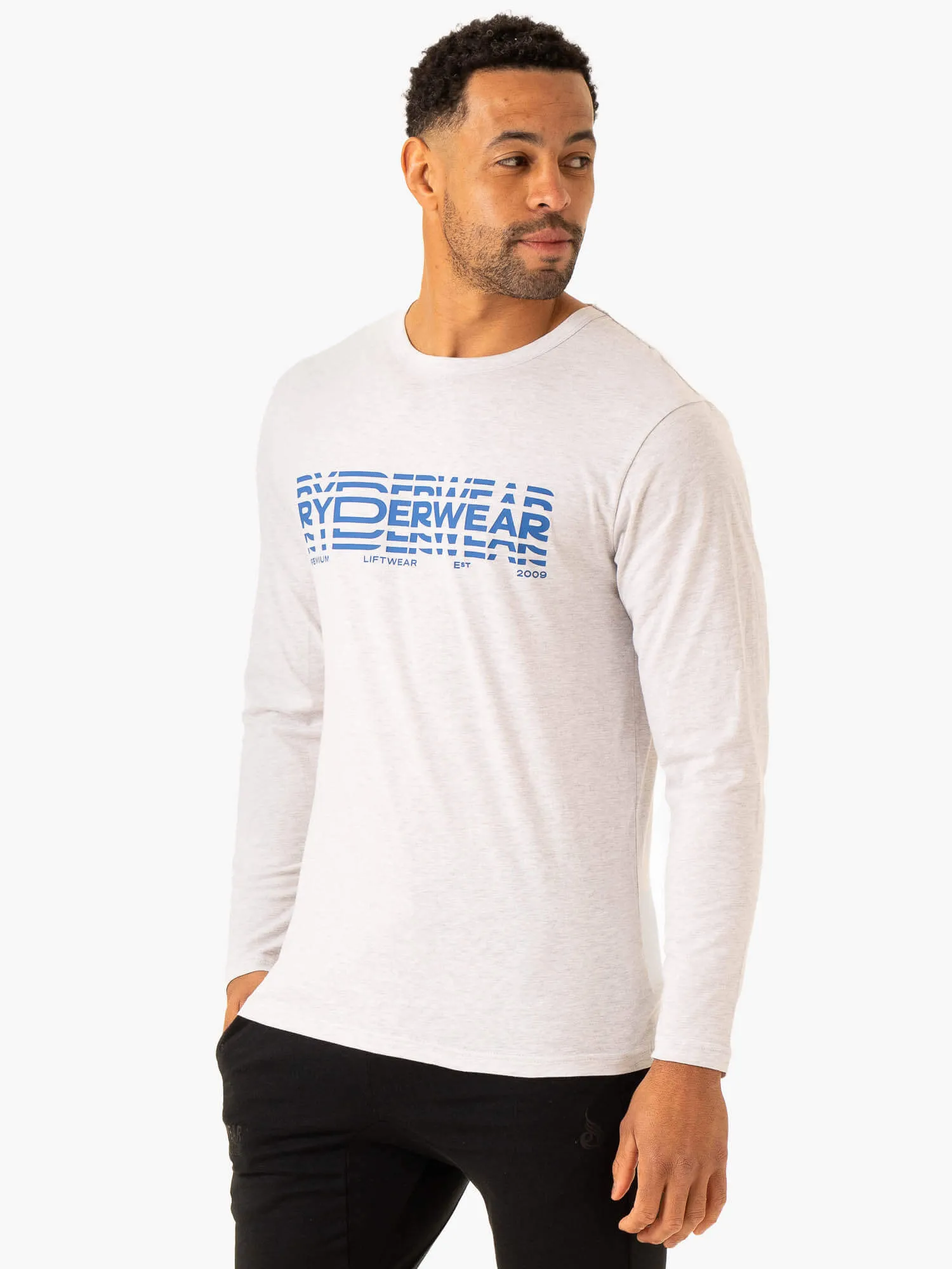Non Fading Material Graphic Long Sleeve T-Shirt - Grey Marl