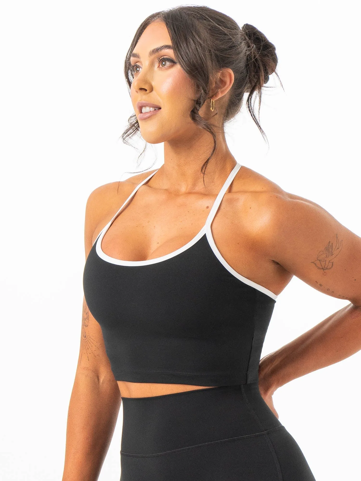 NKD Contrast Shelf Bra Tank - Black Sport Top Flexible Knit Blend