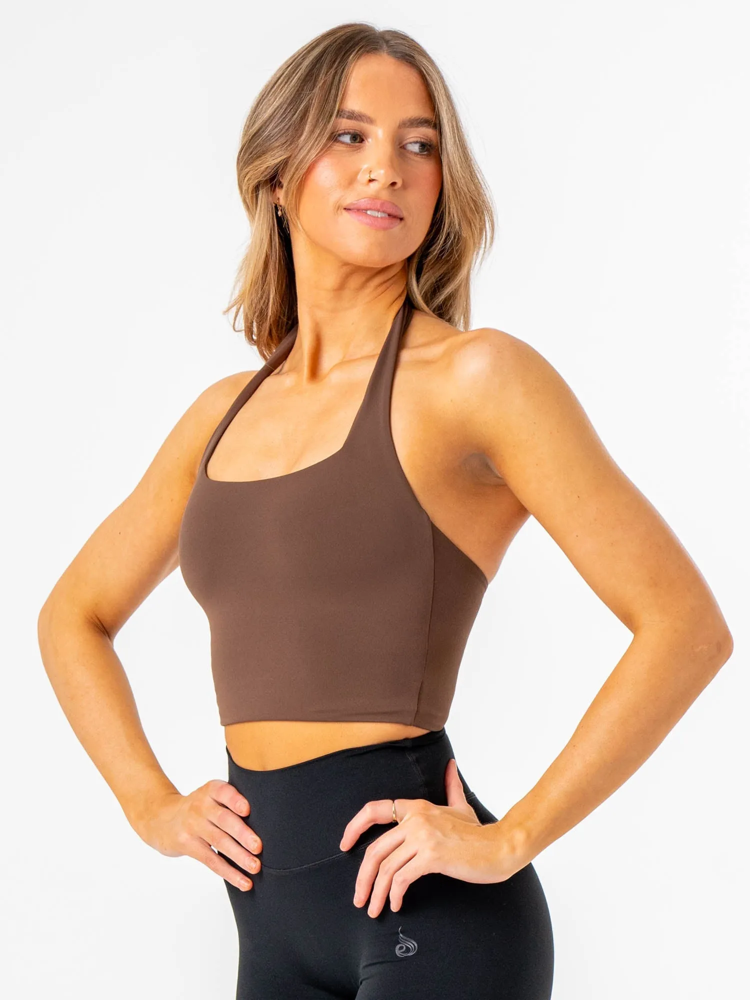 NKD Halter Tank - Chocolate Contrast Stitch Accent AntiStatic Material