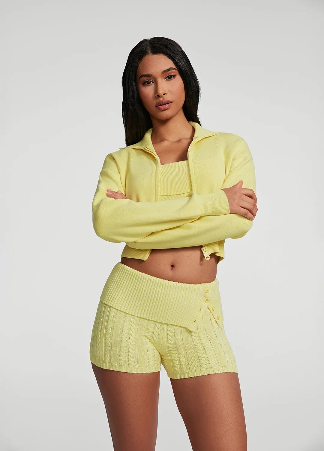 Adaptive Layering System Minimal Travel Look Knit Cropped Zip-Up Jacket