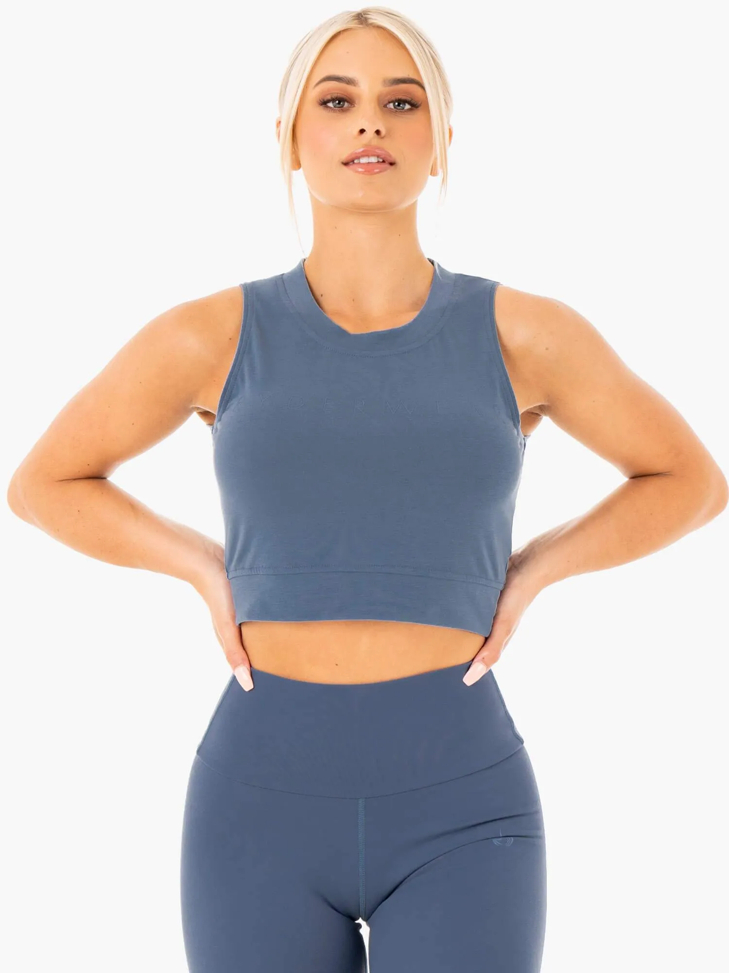 Reinforced Hem summer look Motion Crop Top - Steel Blue