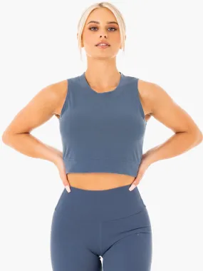 Reinforced Hem summer look Motion Crop Top - Steel Blue