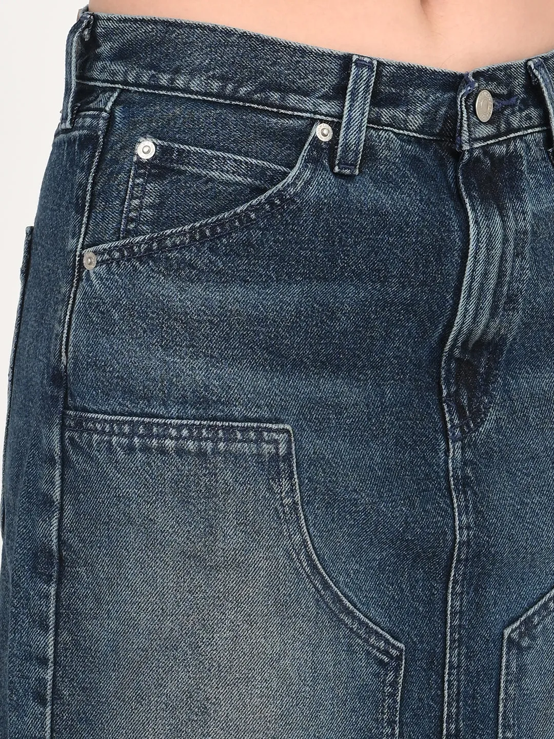 Women's Mid Rise Blue Regular Fit Skirt Texture Play