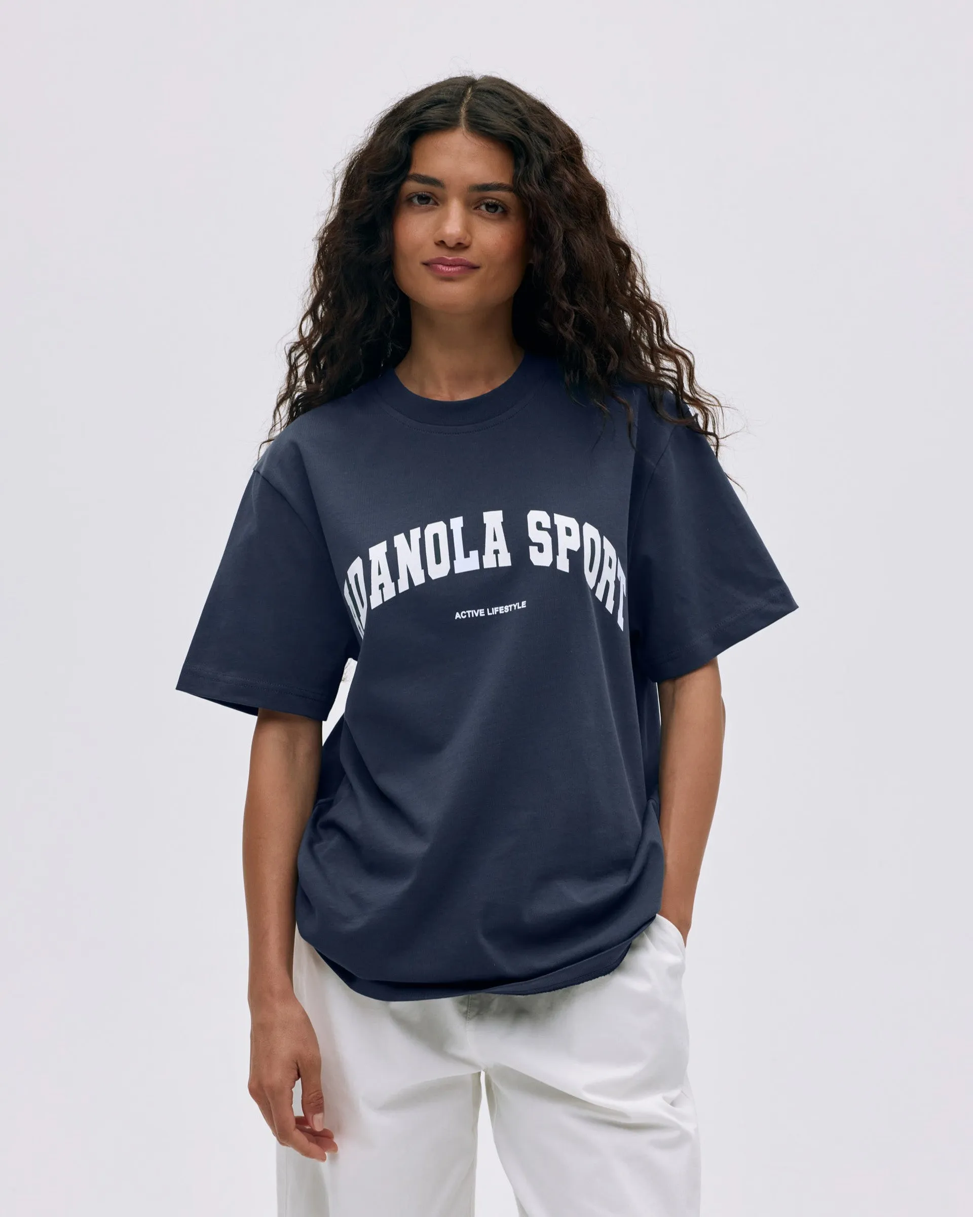 AS Short Sleeve Oversized T-shirt - Midnight Blue/White Sleek Fit Wear Fashion Top