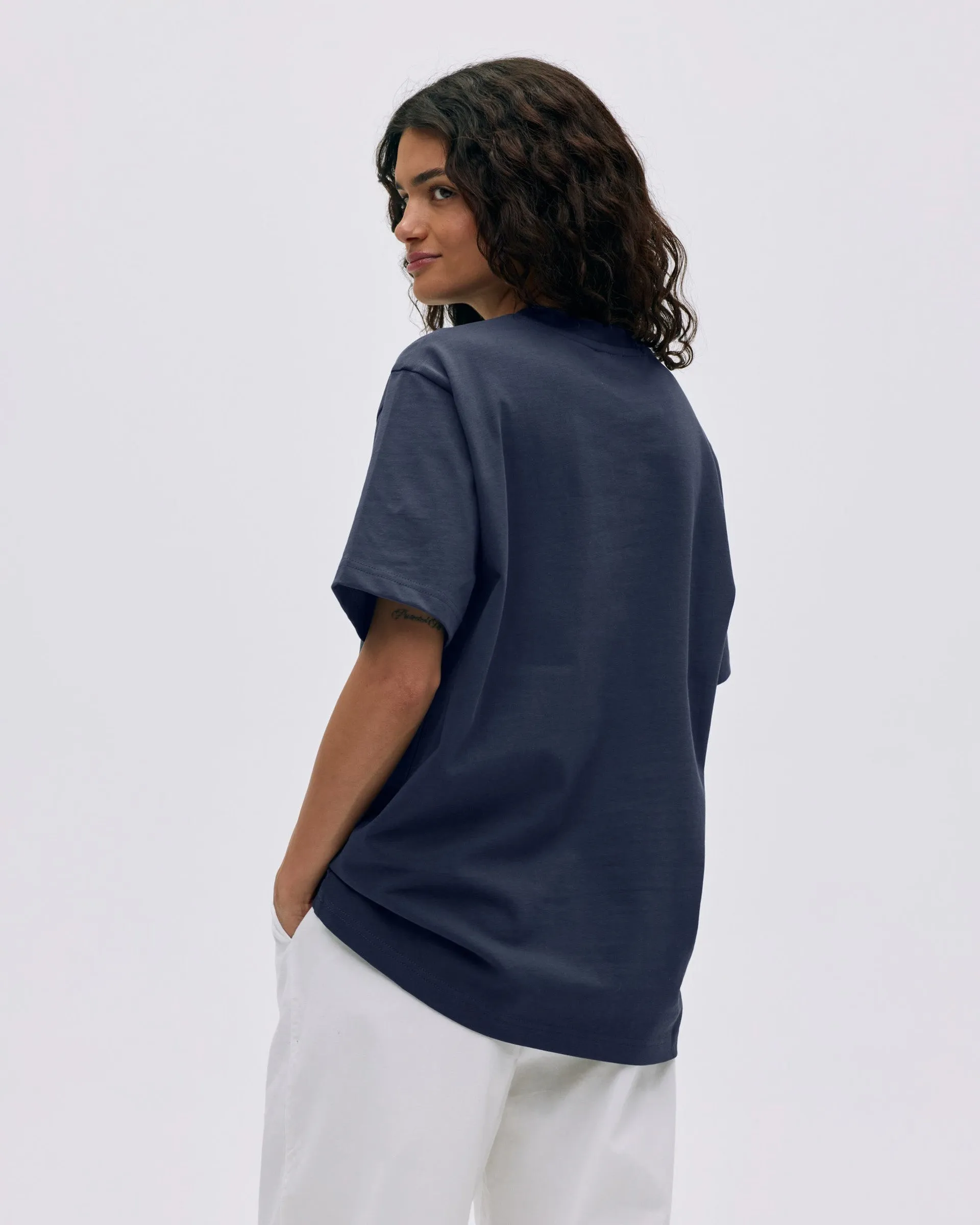 Versatile Comfort Wear AS Short Sleeve Oversized T-shirt - Midnight Blue/White