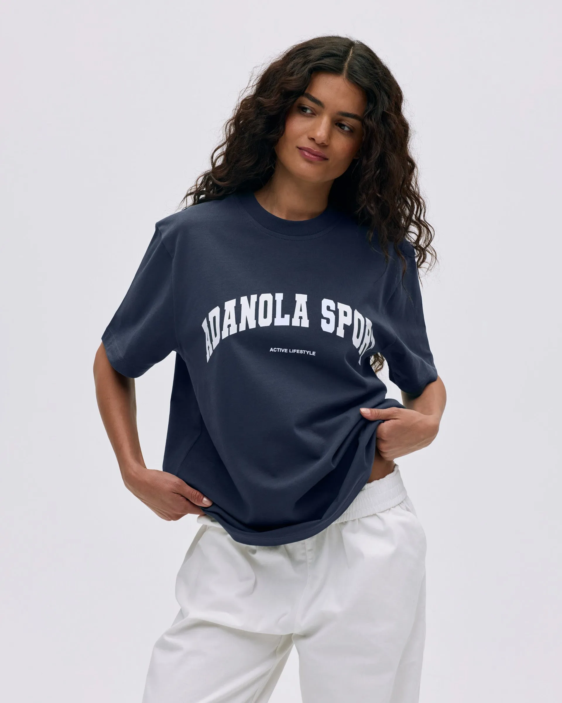 AS Short Sleeve Oversized T-shirt - Midnight Blue/White Sporty Top