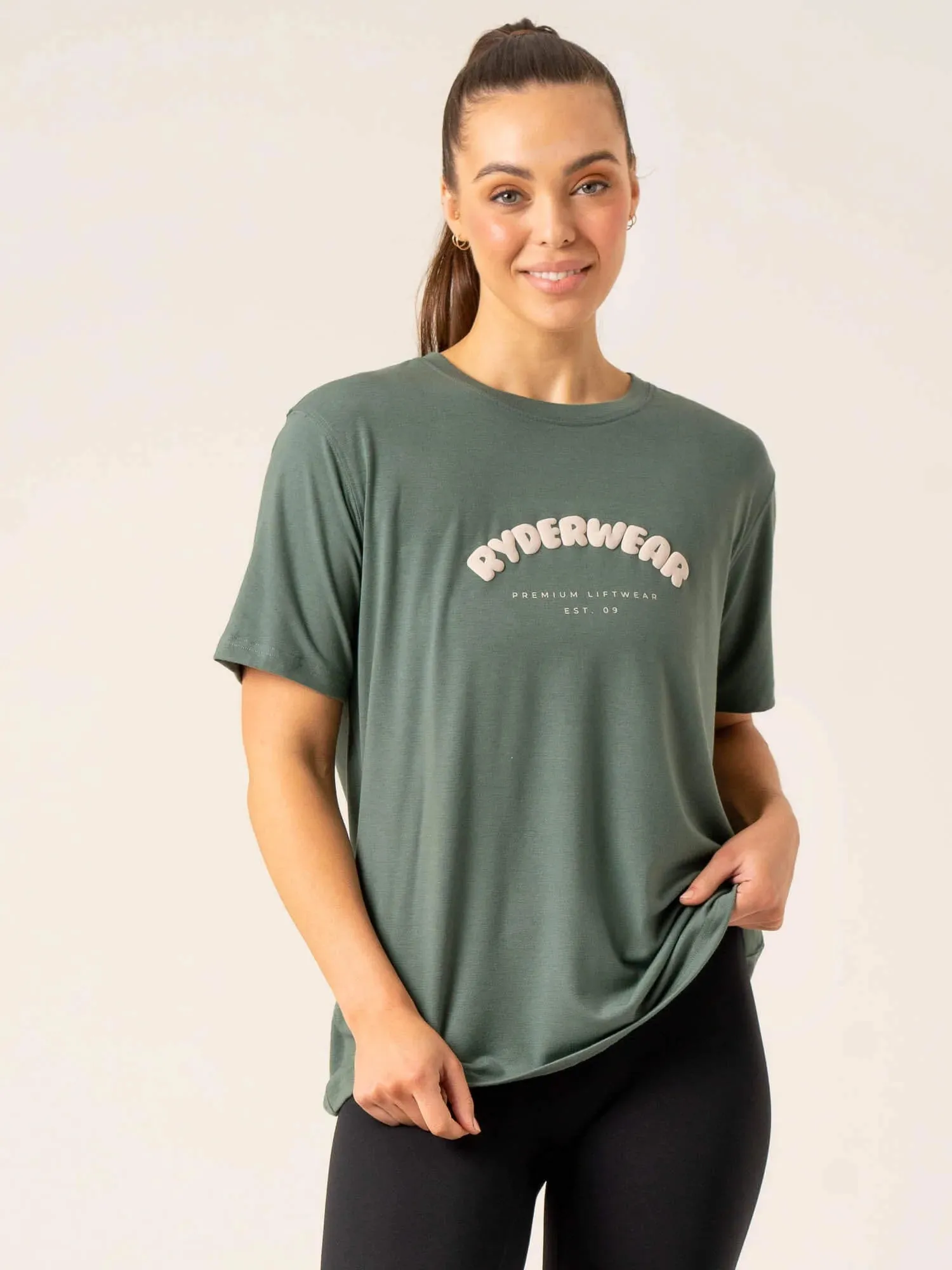 informal gathering Classic Outfit Style Off Side Longline T-Shirt - Sage