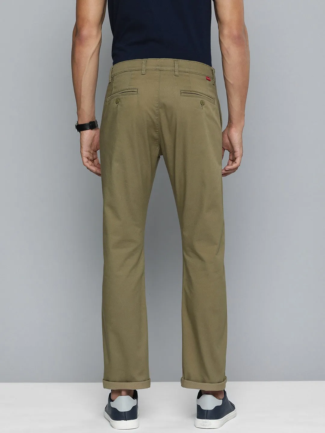 Men's Olive Slim Fit Chino Trousers Quick Wear Fit Sporty Touch